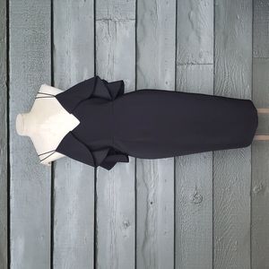 Women's Black Ruffle-Shoulder Midi Dress